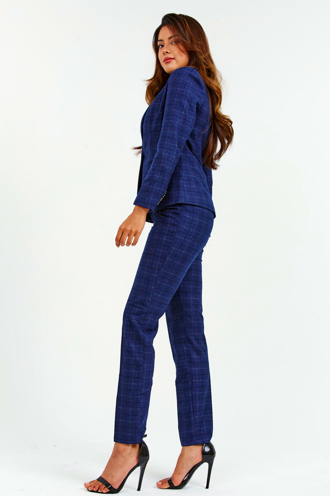 Navy 4-Piece Checked Suit