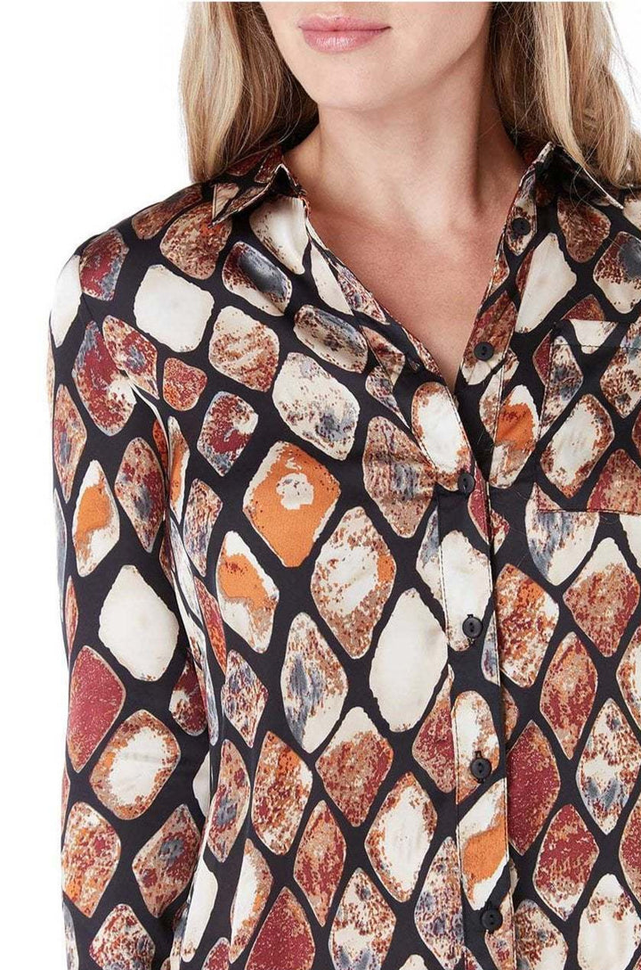 Multicoloured Printed Long Shirt Dress - Close Up View