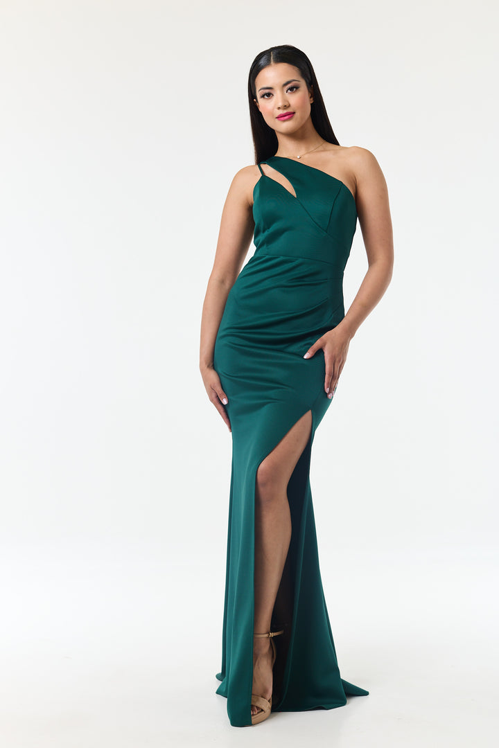 Green One Shoulder Side Slit Maxi Dress