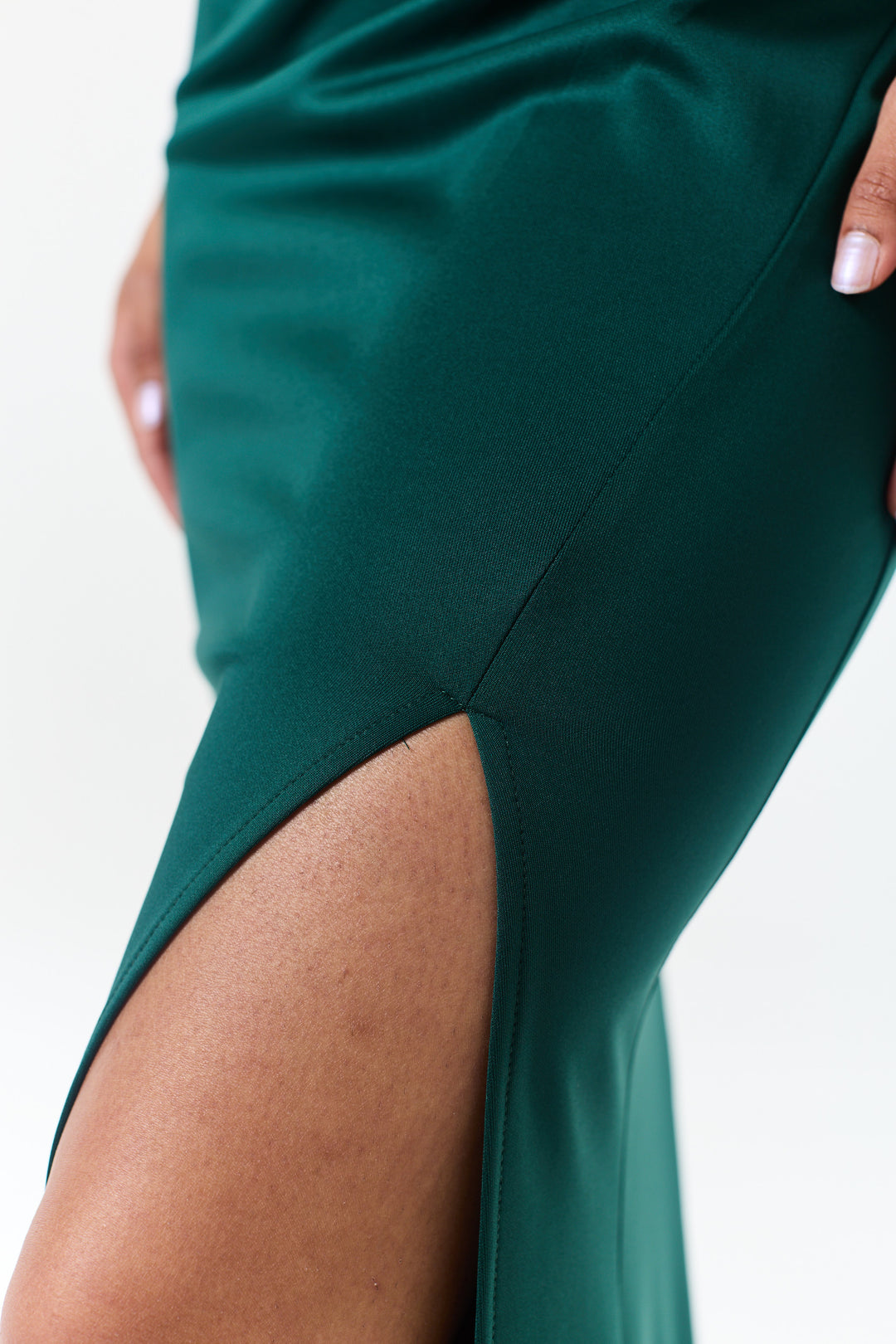 Green One Shoulder Side Slit Maxi Dress