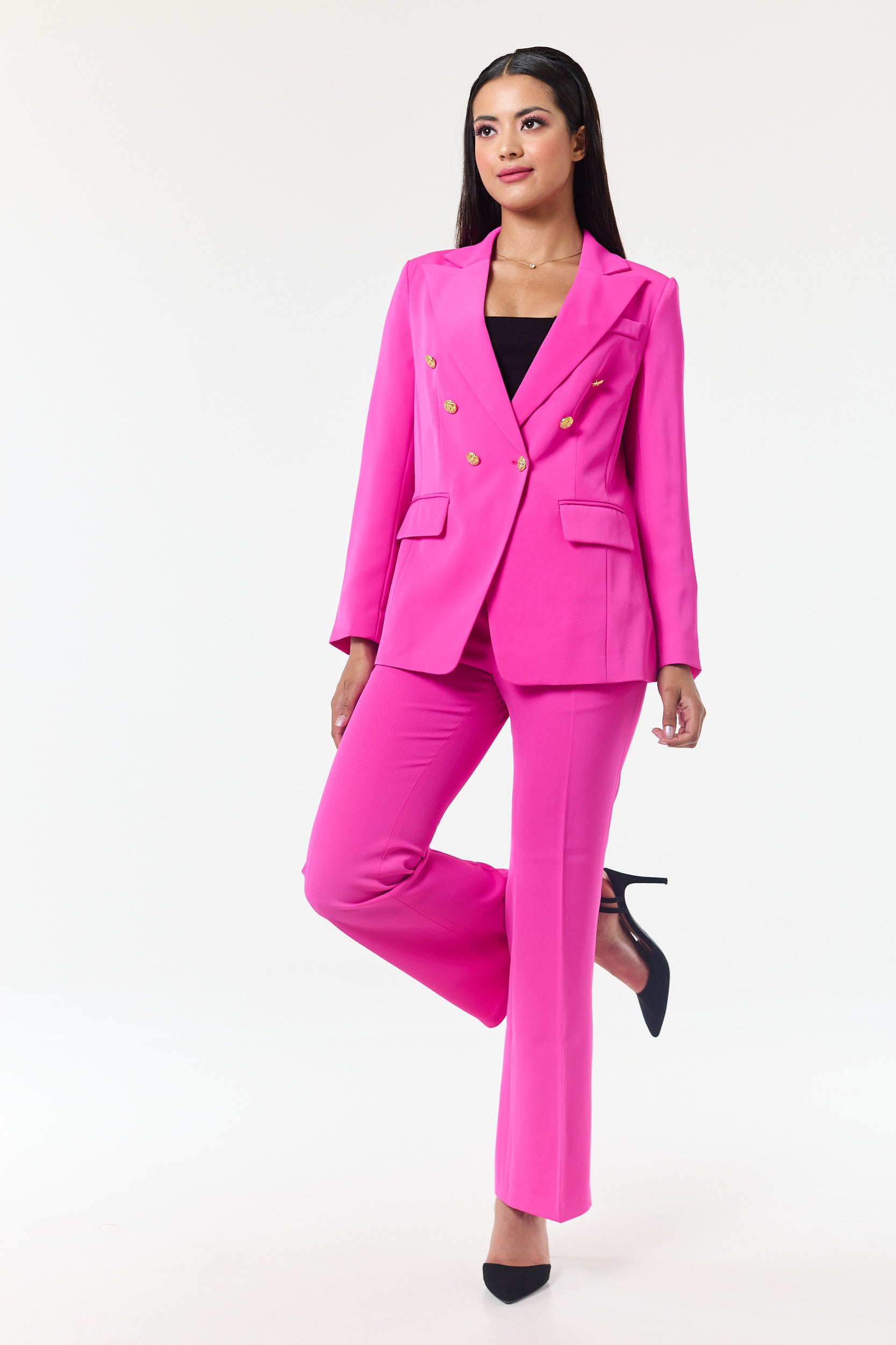 Fuschia pink trouser top suit