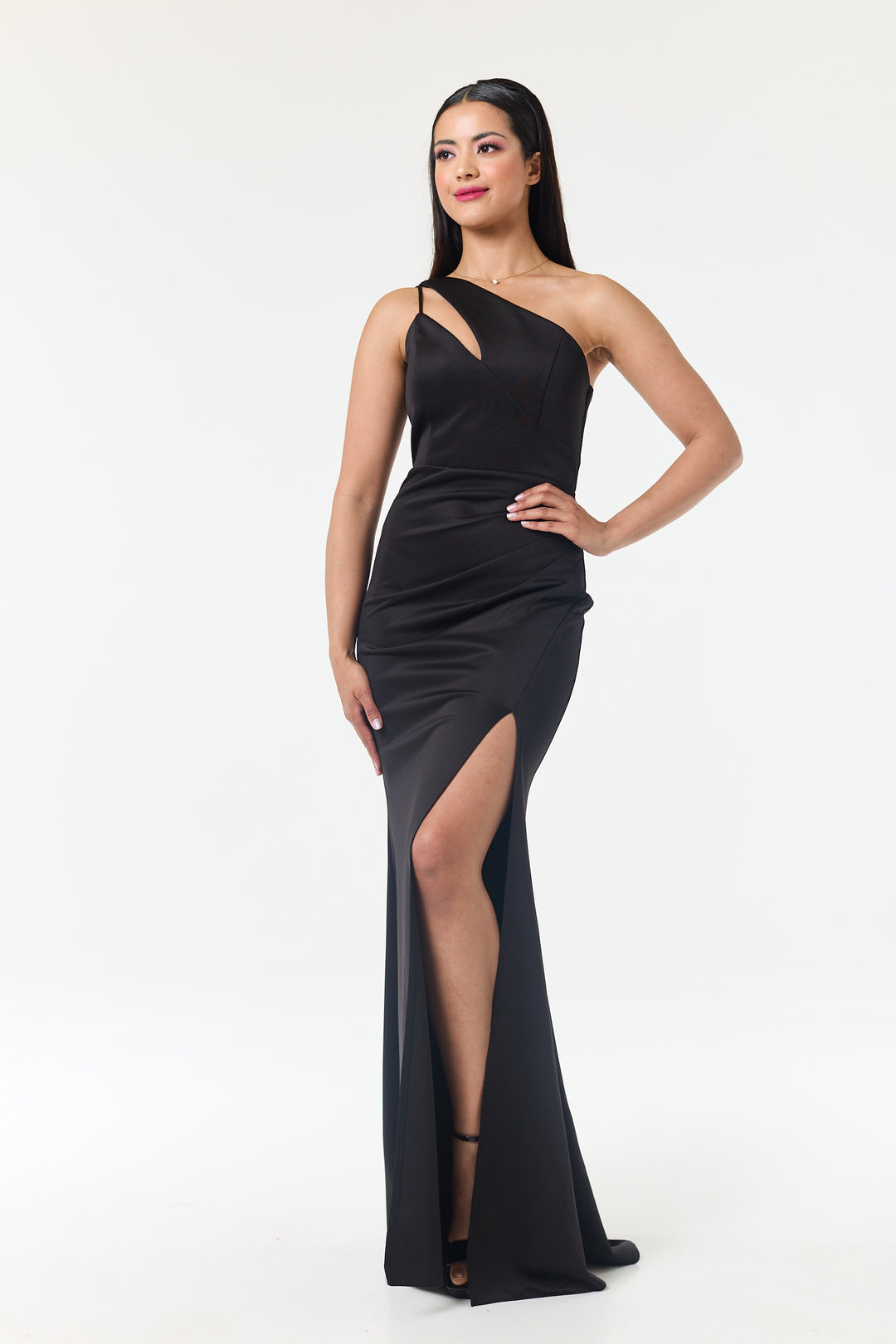 Black One Shoulder Side Slit Maxi Dress