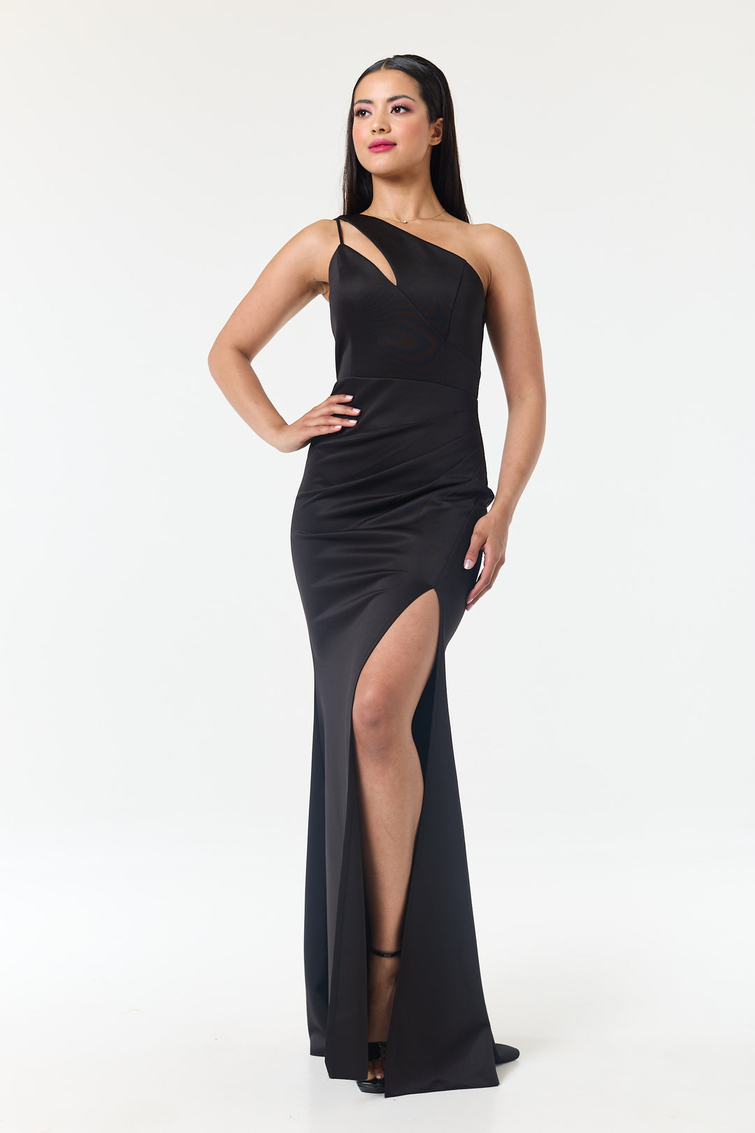 Black One Shoulder Side Slit Maxi Dress