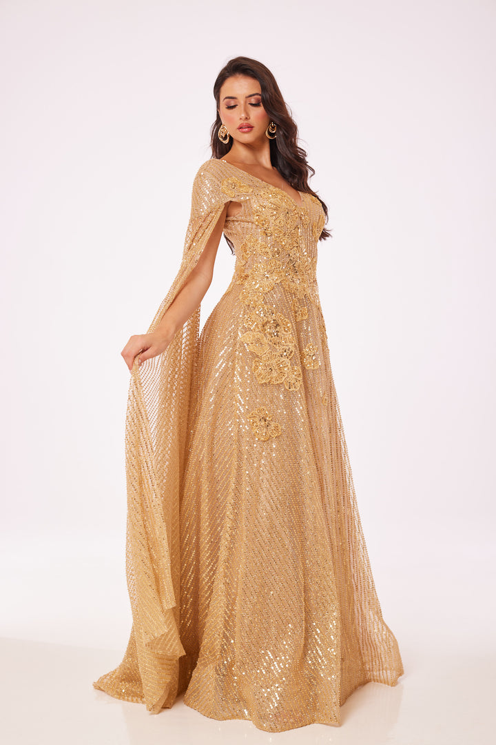 Gold Drape Sleeve Maxi Dress