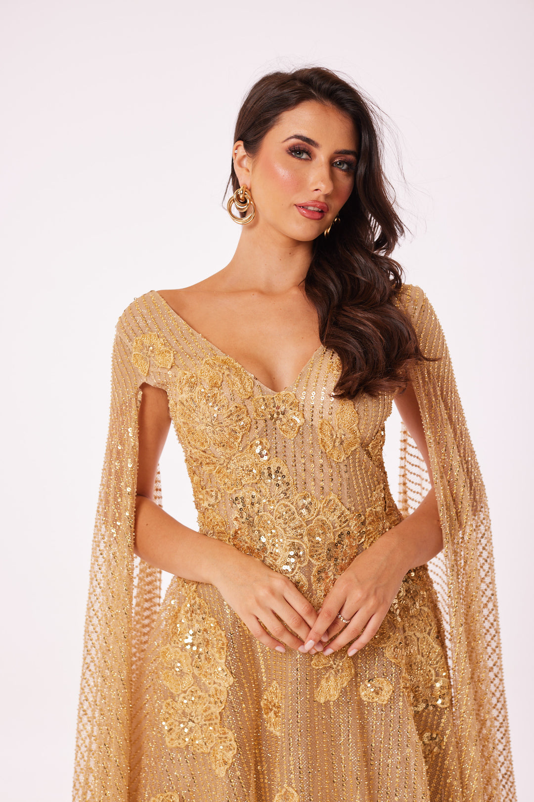 Gold Drape Sleeve Maxi Dress