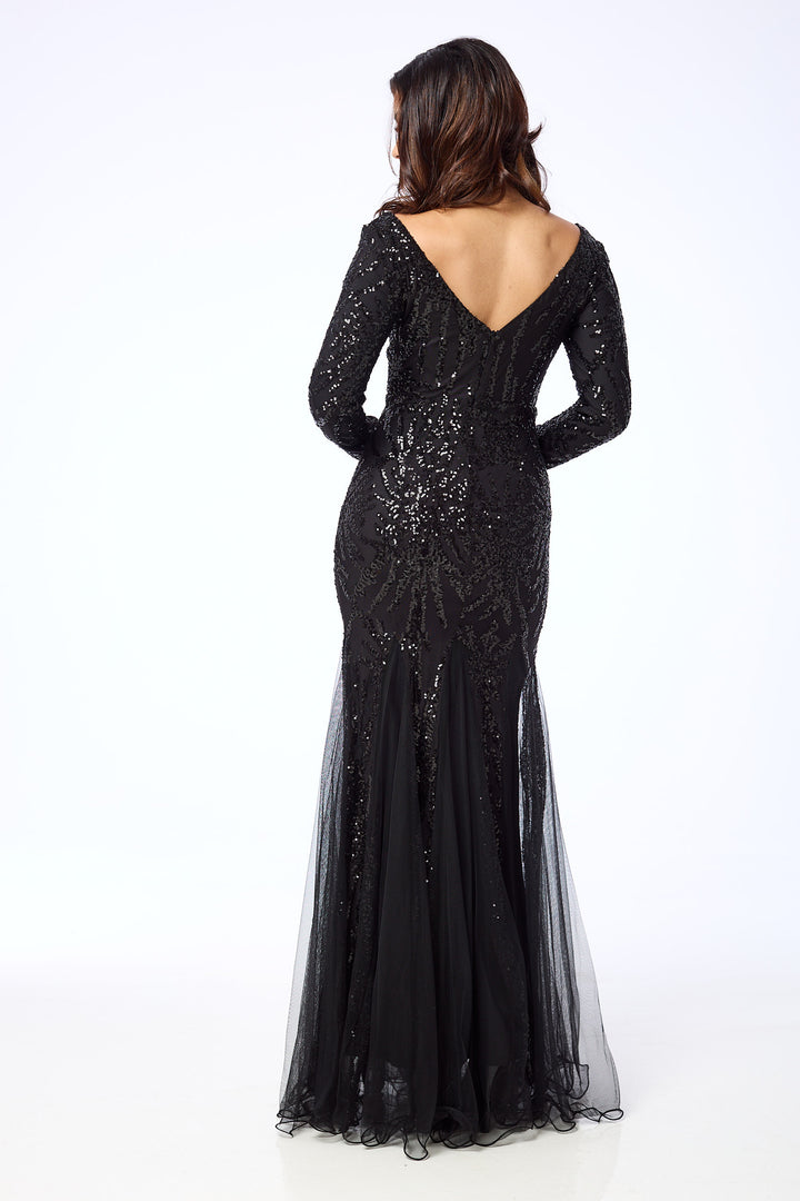 Elea - Black Long Sleeve Sequin Maxi Dress