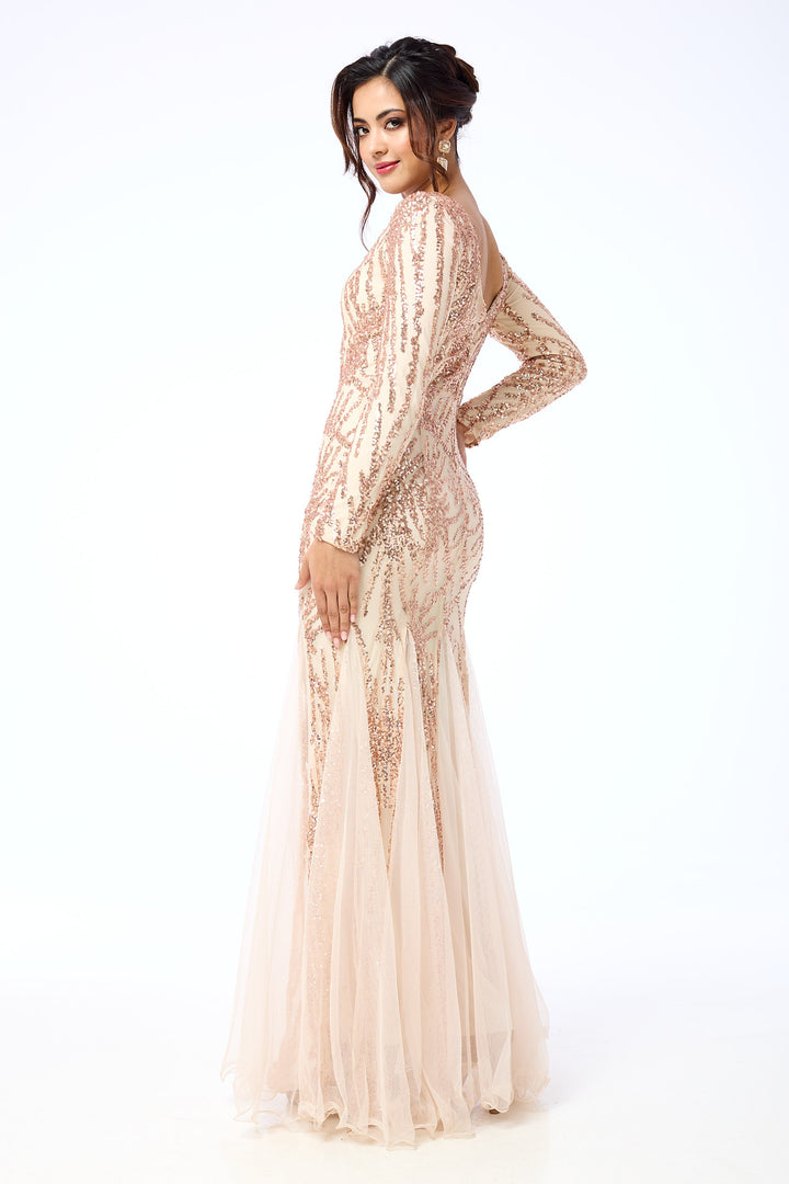 Aya - Gold Long Sleeve Sequin Maxi Dress