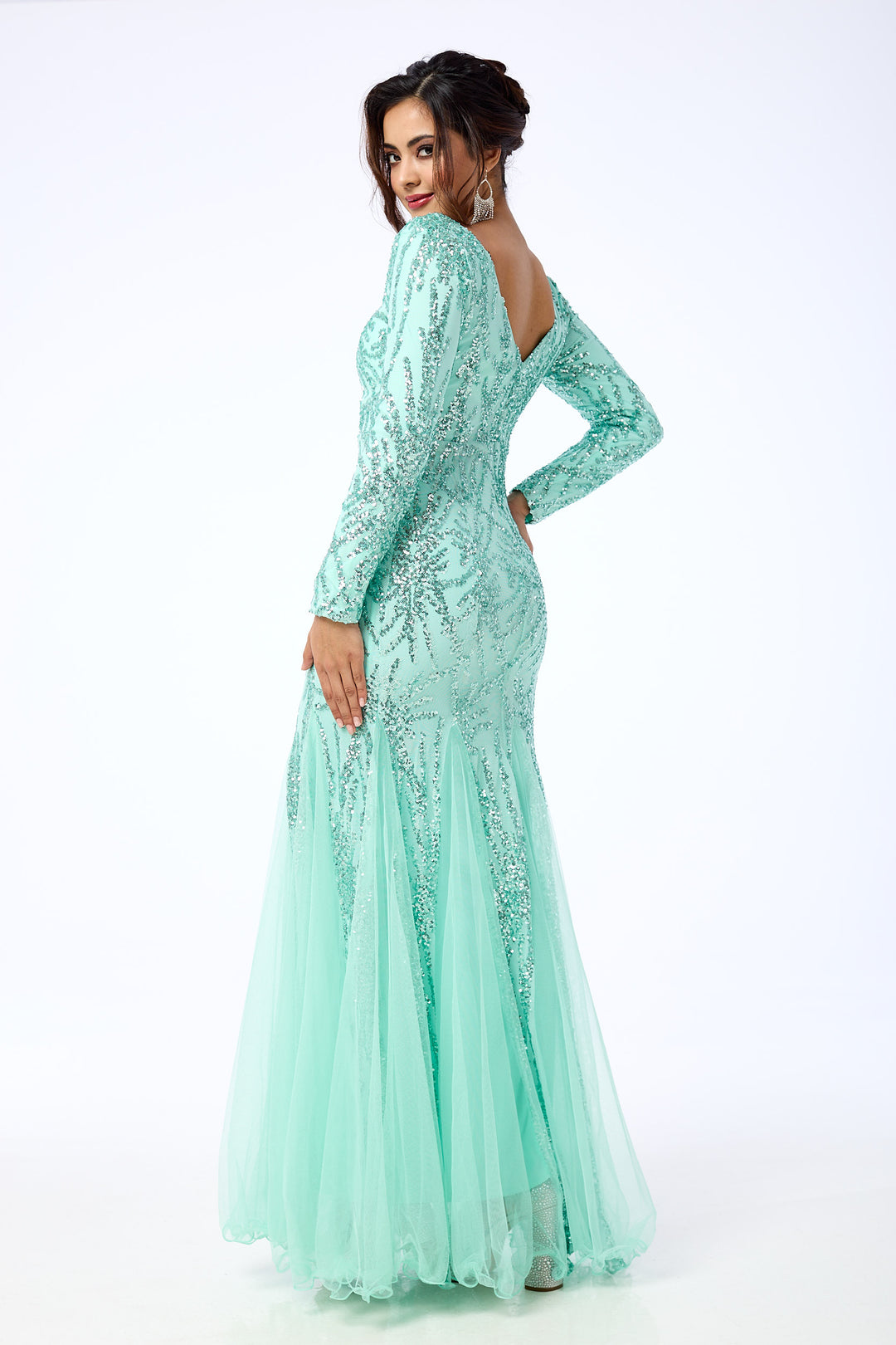 Eliza - Mint Long Sleeve Sequin Maxi Dress