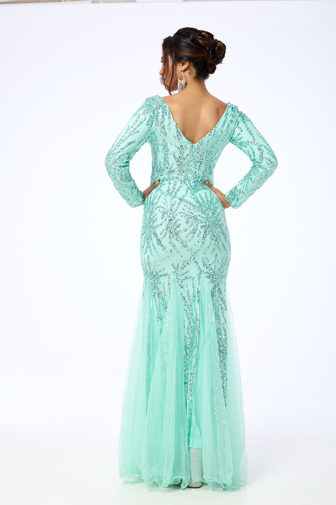 Eliza - Mint Long Sleeve Sequin Maxi Dress
