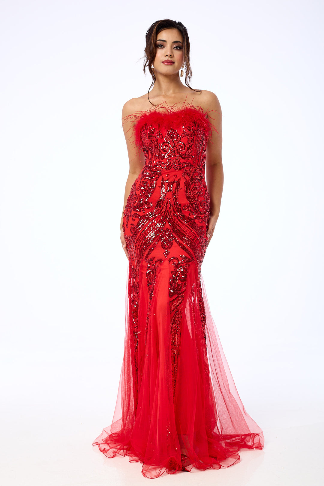 Lenora - Red Bandeau Sequin Maxi Dress