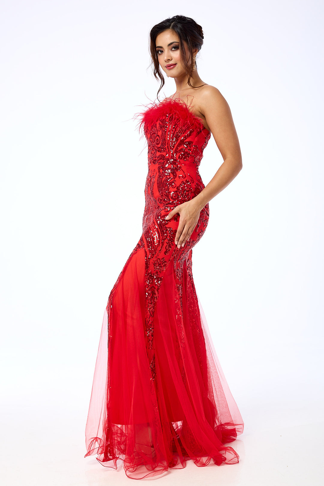 Lenora - Red Bandeau Sequin Maxi Dress