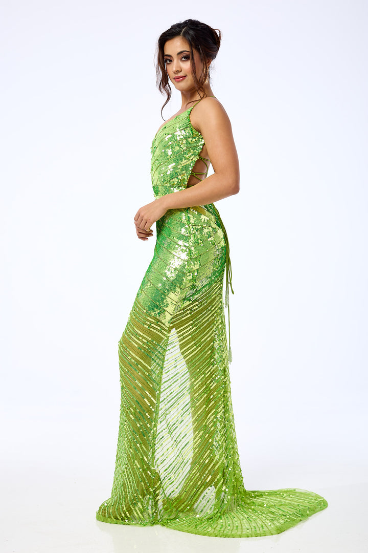 Nymeria - Green Side Split Sequin Maxi Dress