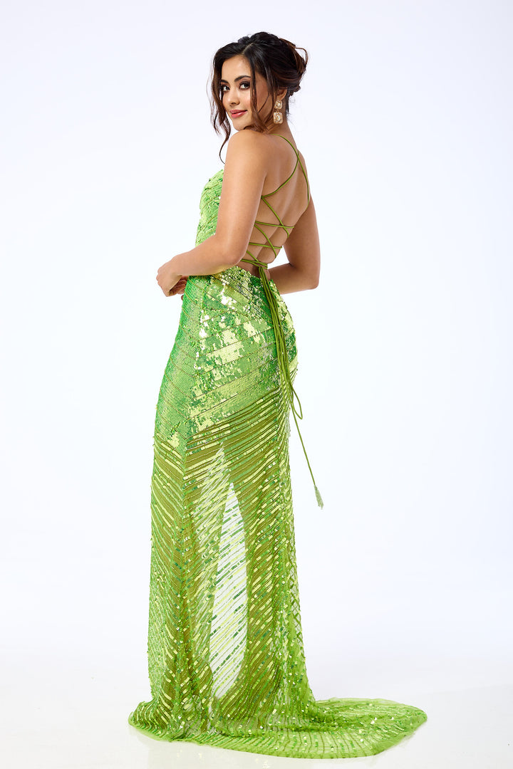 Nymeria - Green Side Split Sequin Maxi Dress