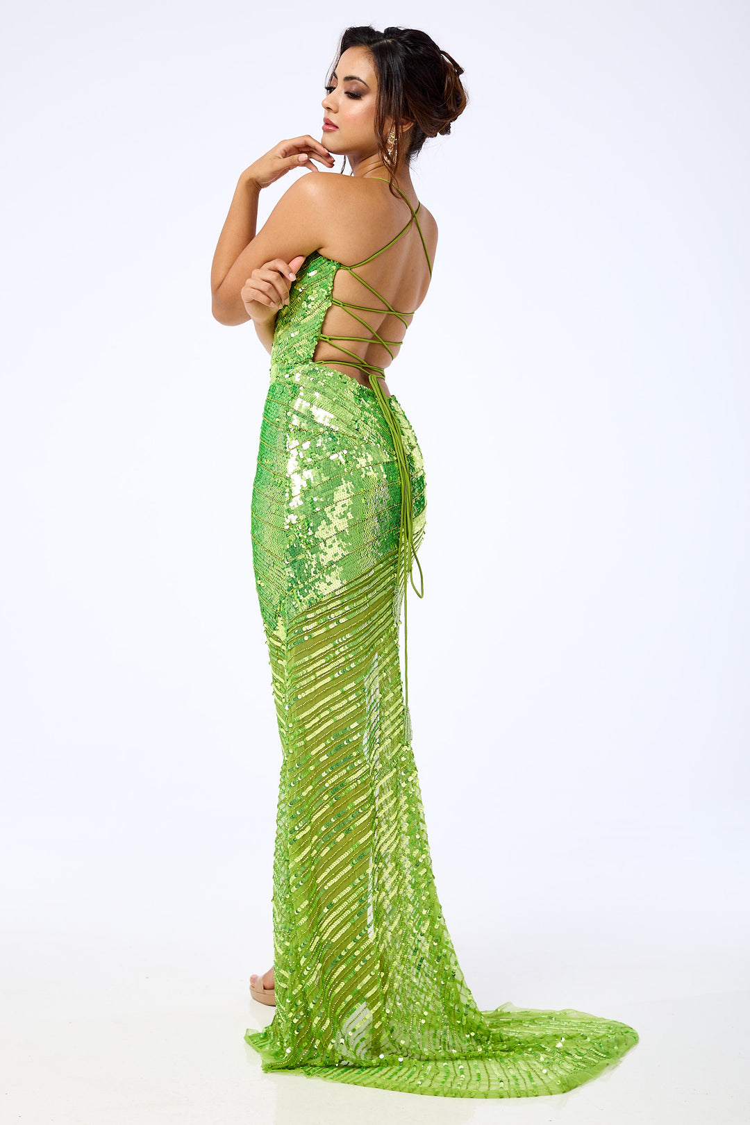 Nymeria - Green Side Split Sequin Maxi Dress