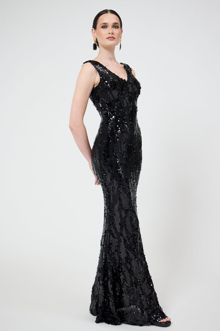 Norali - Black Sequin Maxi Dress