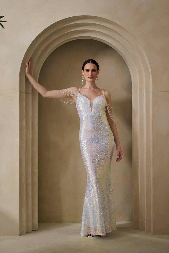 Zuri - White Sequin Maxi Dress