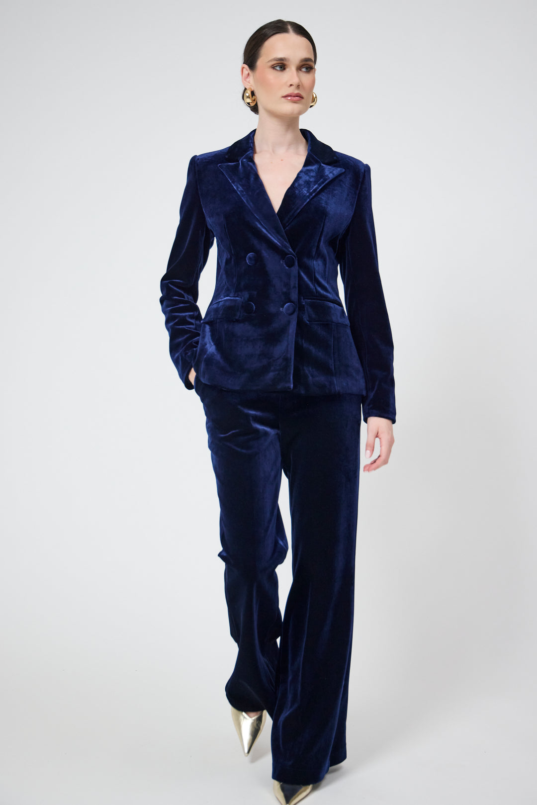Eliana - Navy Velvet Blazer & Trouser Suit