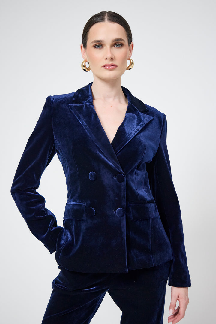 Eliana - Navy Velvet Blazer & Trouser Suit