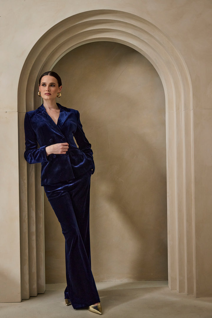 Eliana - Navy Velvet Blazer & Trouser Suit