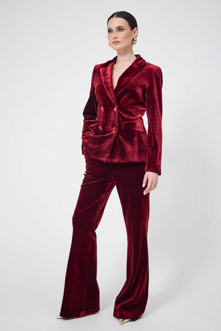 Evara – Burgundy Velvet Blazer & Trouser Suit