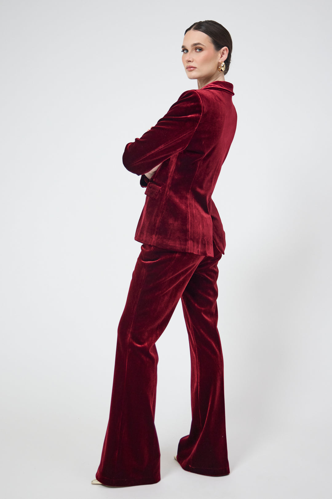 Evara – Burgundy Velvet Blazer & Trouser Suit