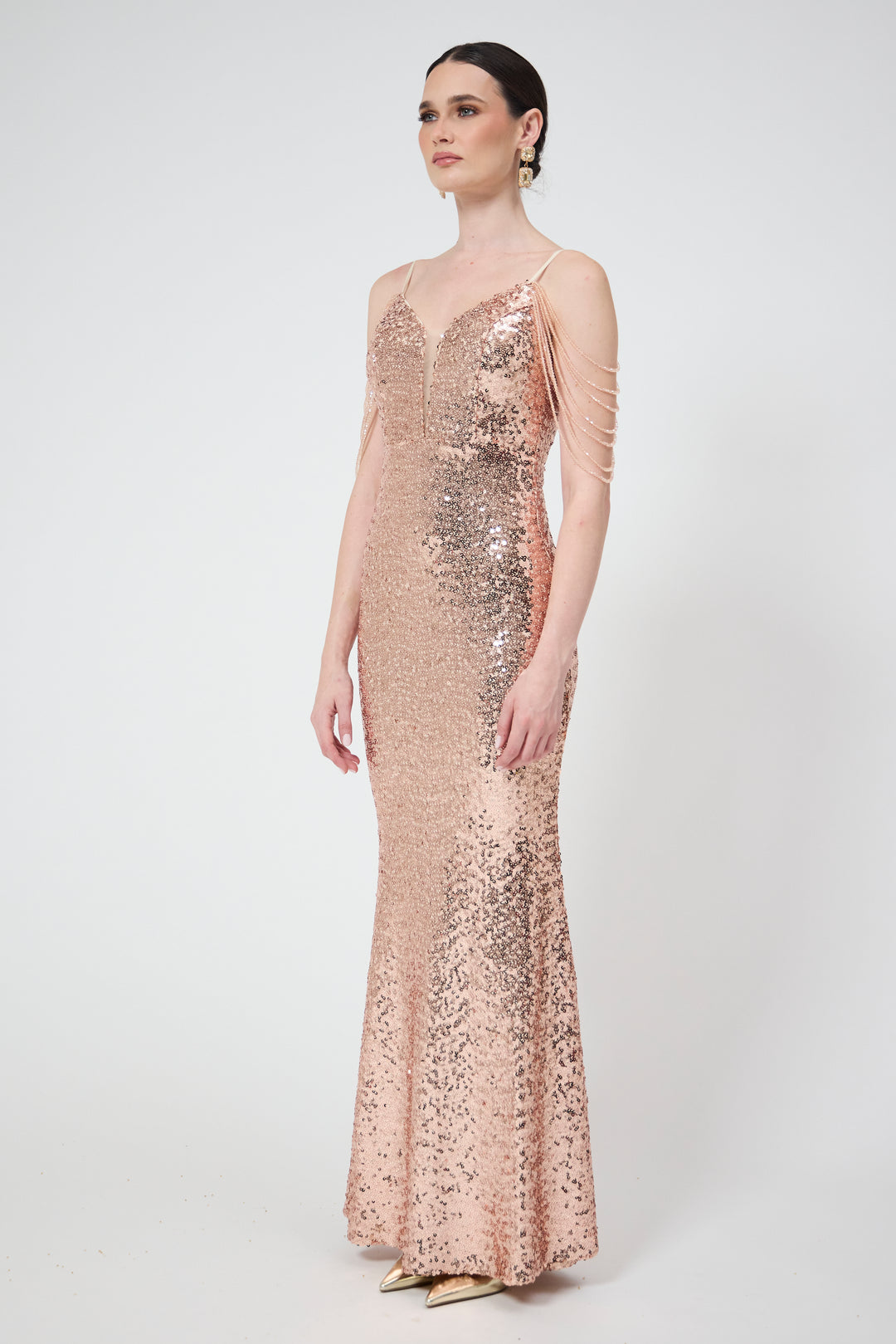 Ora - Gold Sequin Maxi Dress