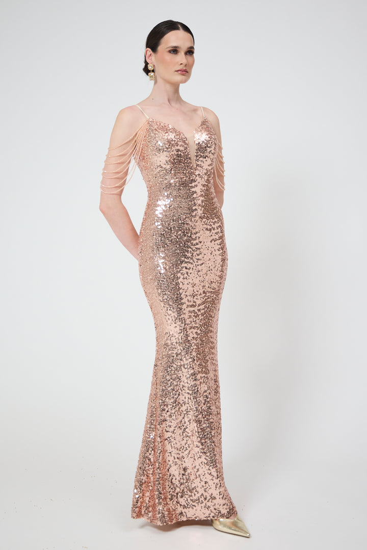 Ora - Gold Sequin Maxi Dress