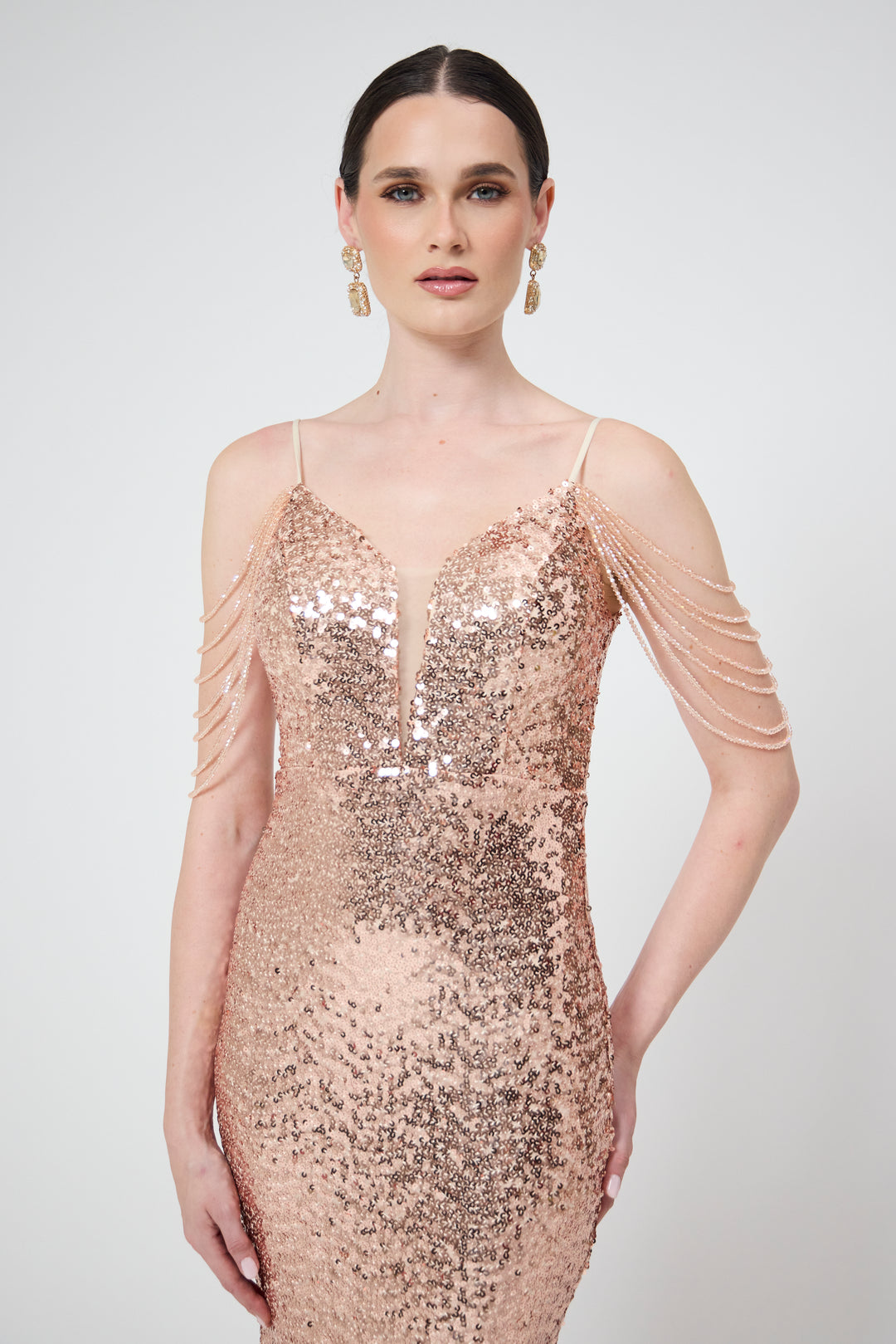 Ora - Gold Sequin Maxi Dress