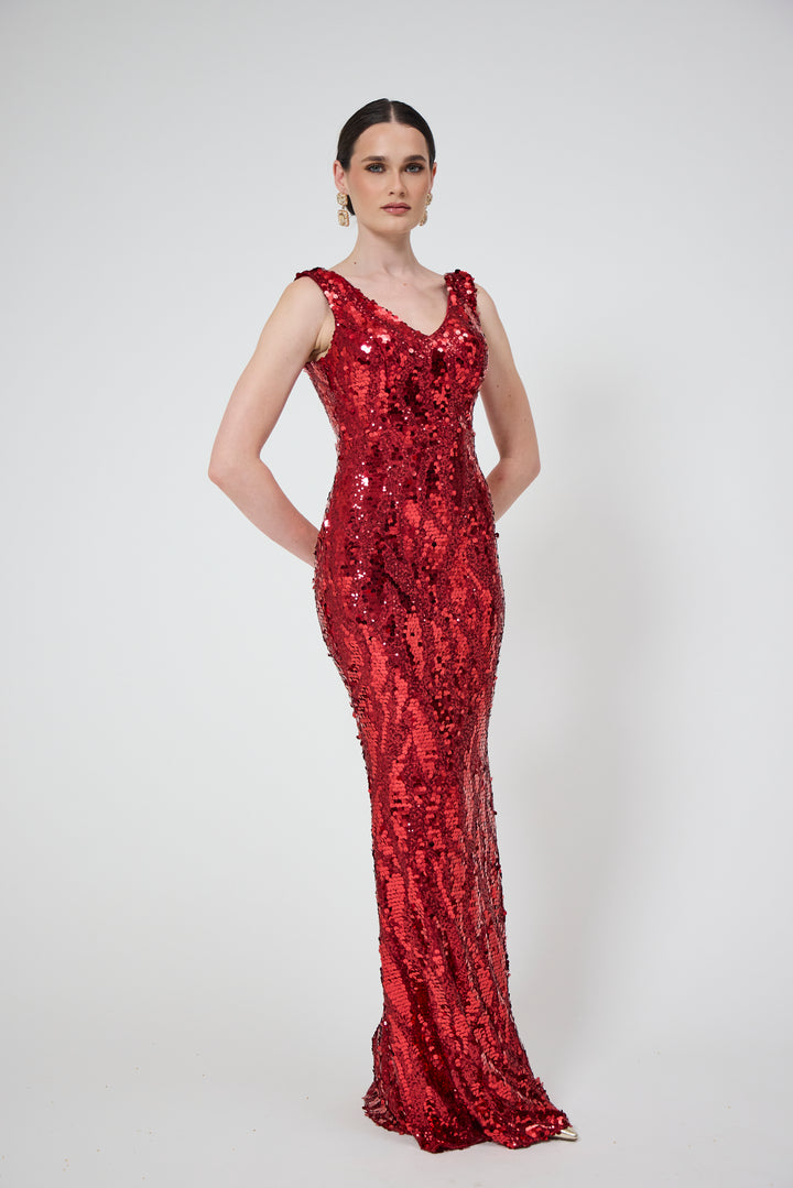 Zera - Red Sequin Maxi Dress