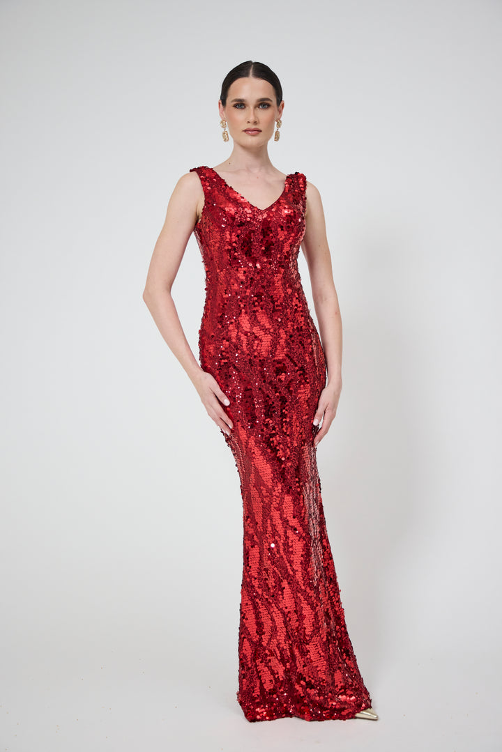 Zera - Red Sequin Maxi Dress