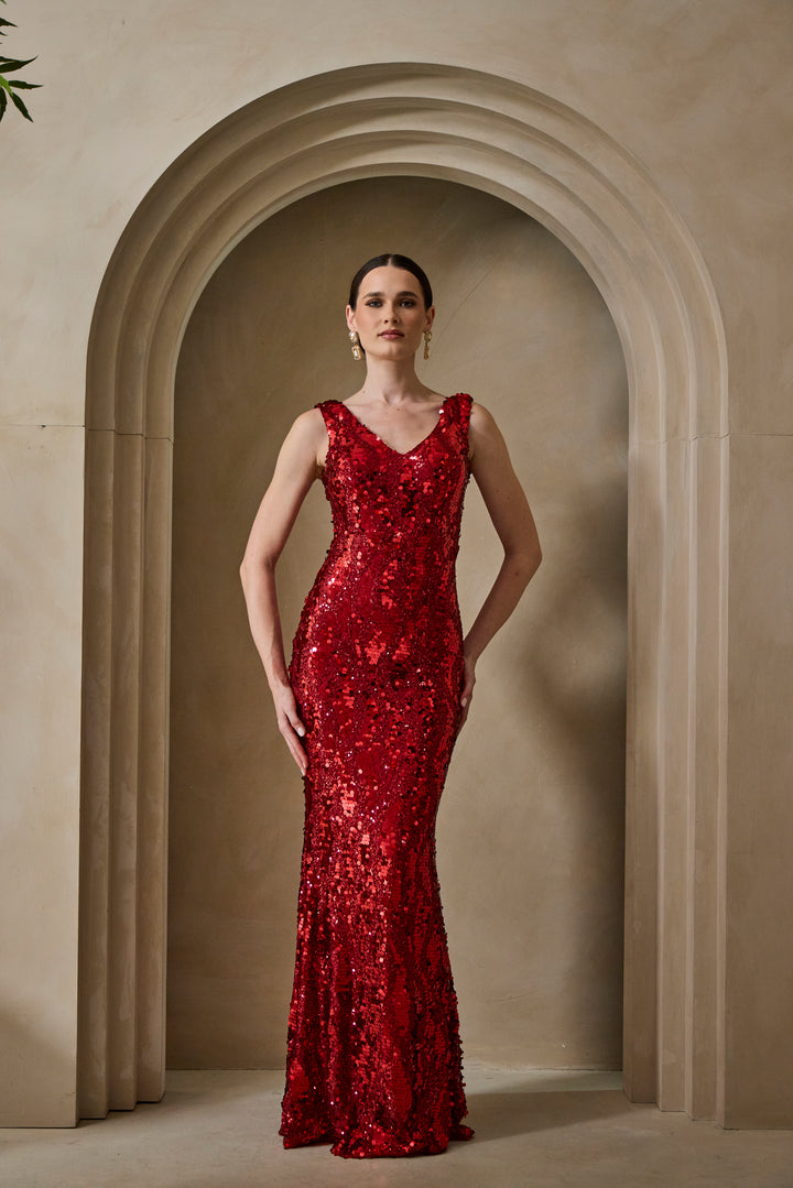 Zera - Red Sequin Maxi Dress