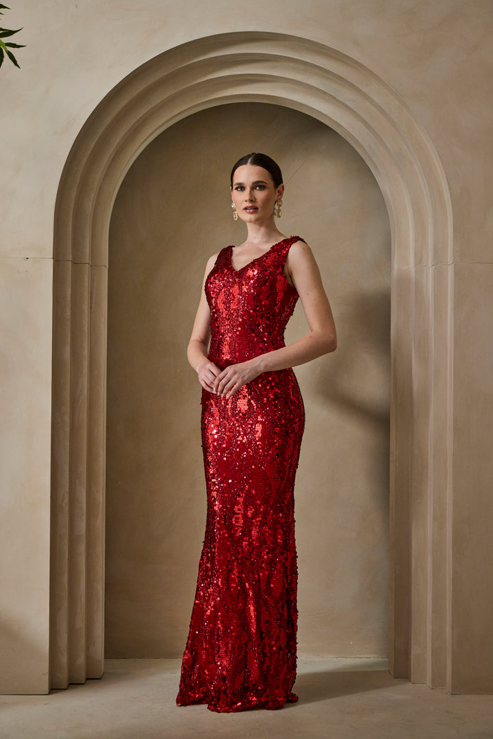 Zera - Red Sequin Maxi Dress