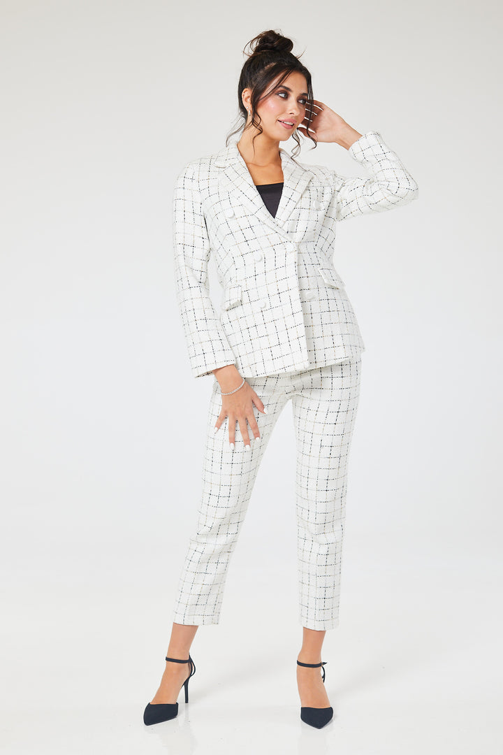 White Checked 2 Piece Tweed Trouser Suit