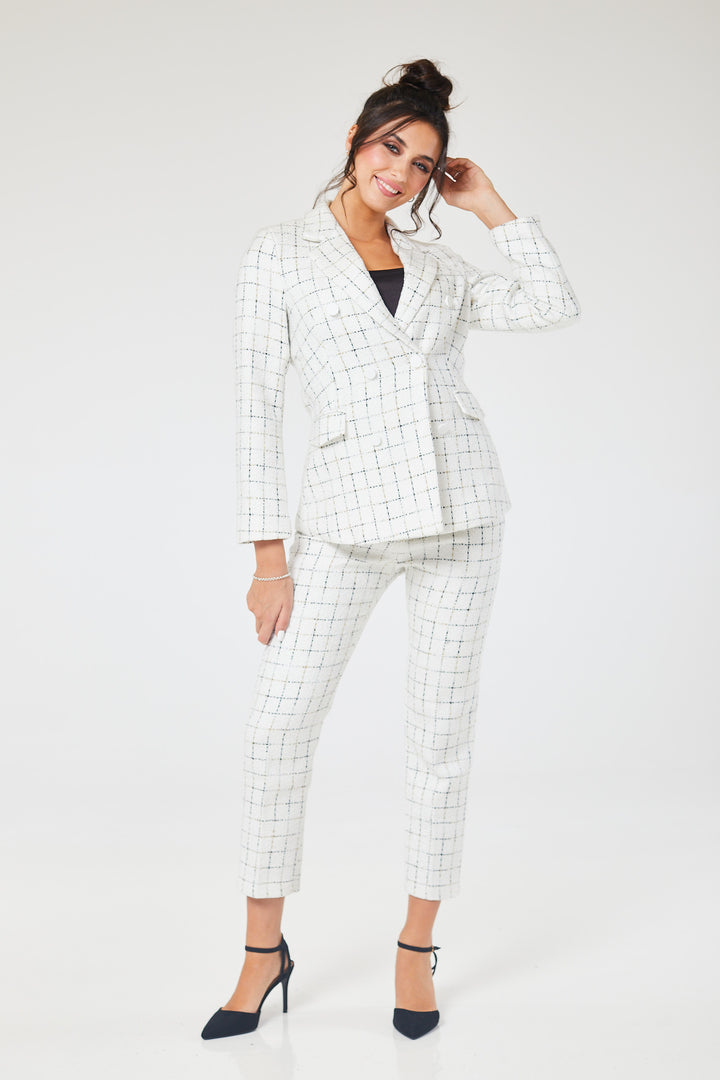 White Checked 2 Piece Tweed Trouser Suit