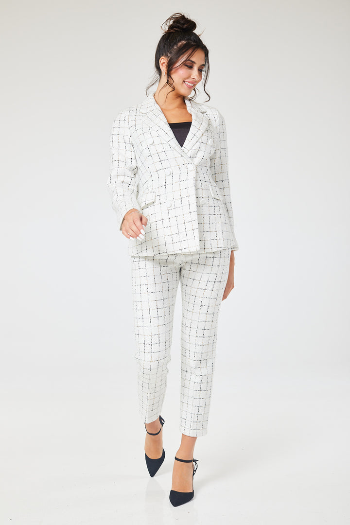 White Checked 2 Piece Tweed Trouser Suit