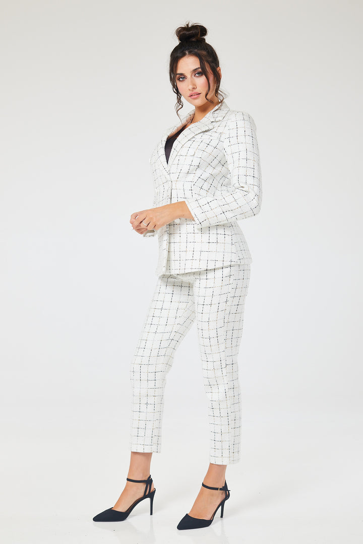 White Checked 2 Piece Tweed Trouser Suit