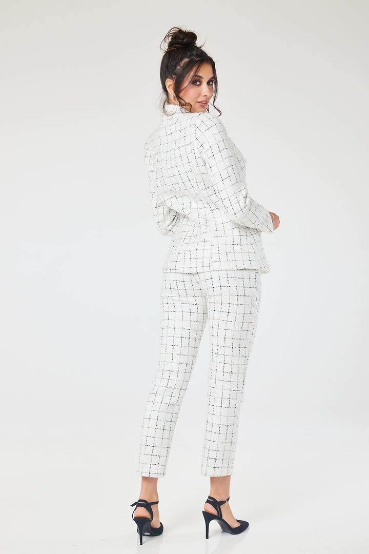 White Checked 2 Piece Tweed Trouser Suit