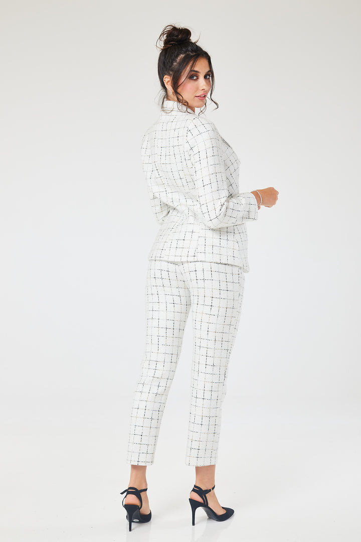 White Checked 2 Piece Tweed Trouser Suit