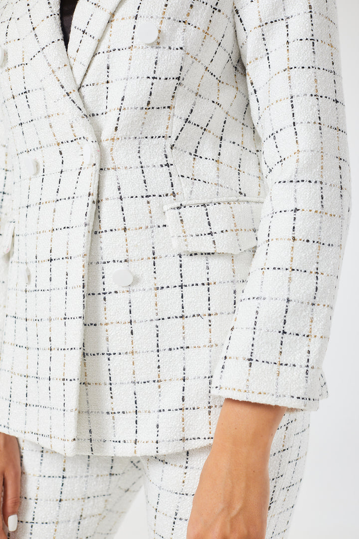 White Checked 2 Piece Tweed Trouser Suit