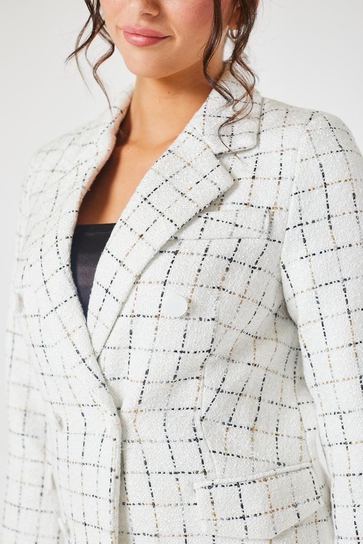 White Checked 2 Piece Tweed Trouser Suit