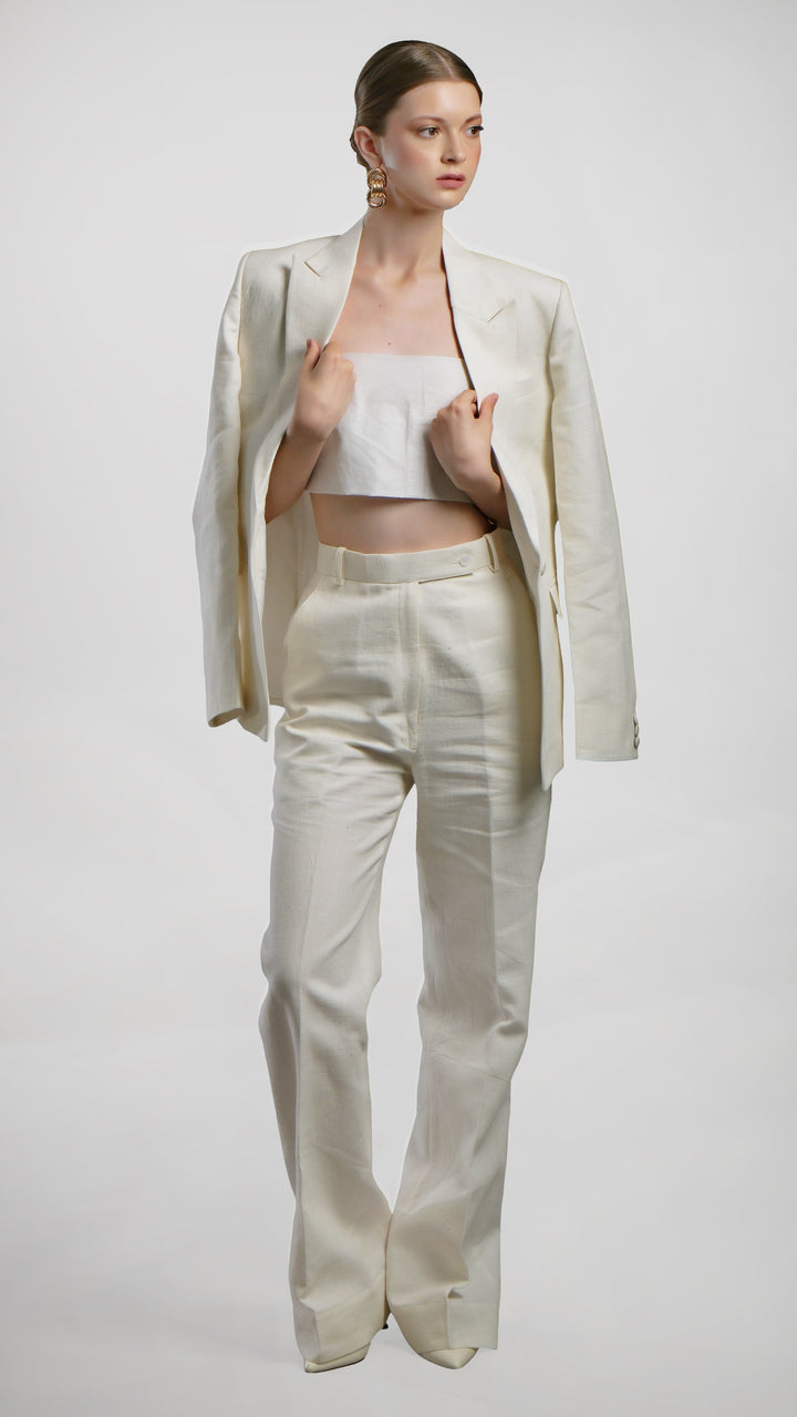 Grace - White 100% Linen Suit