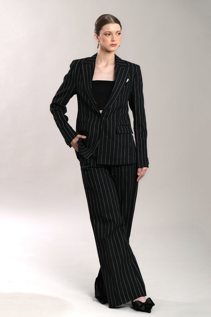 Regent - Black Striped Linen Suit