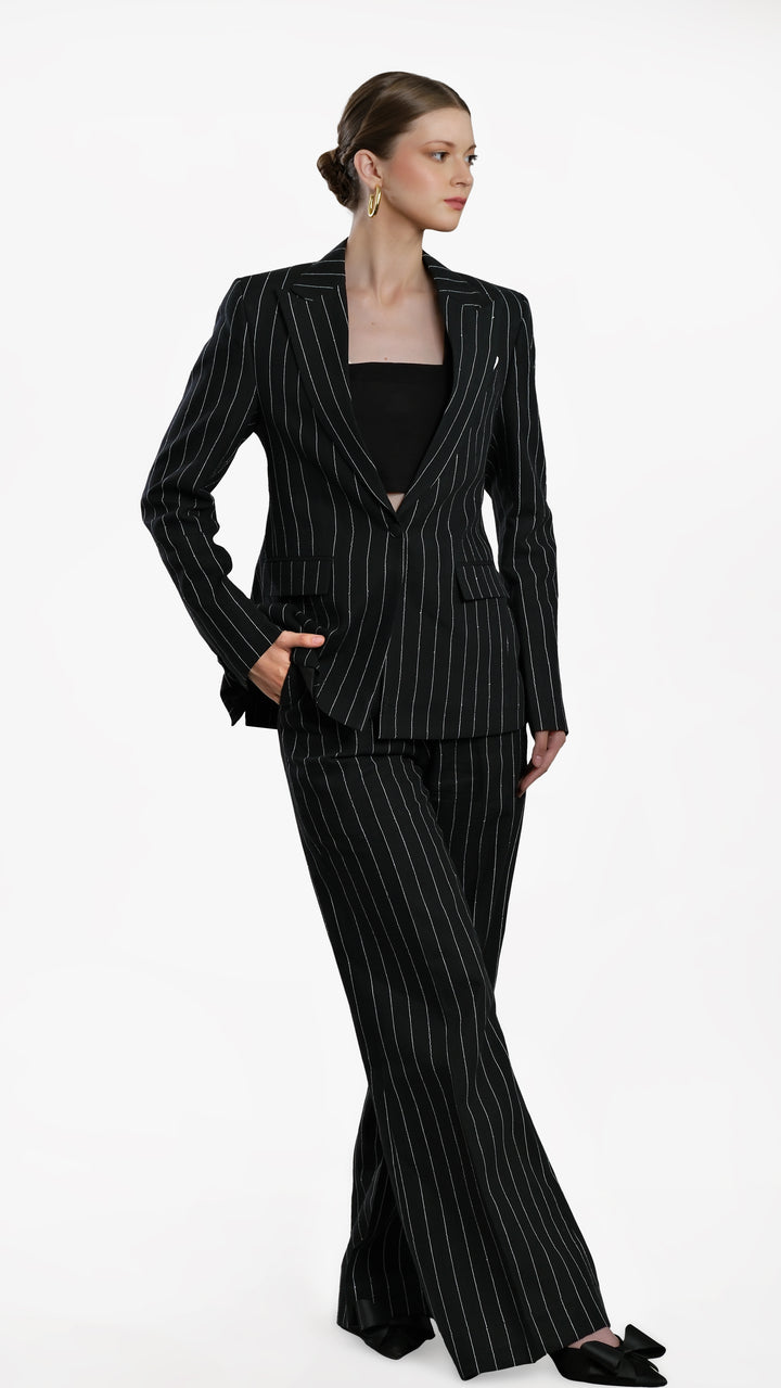 Regent - Black Striped 100% Linen Suit