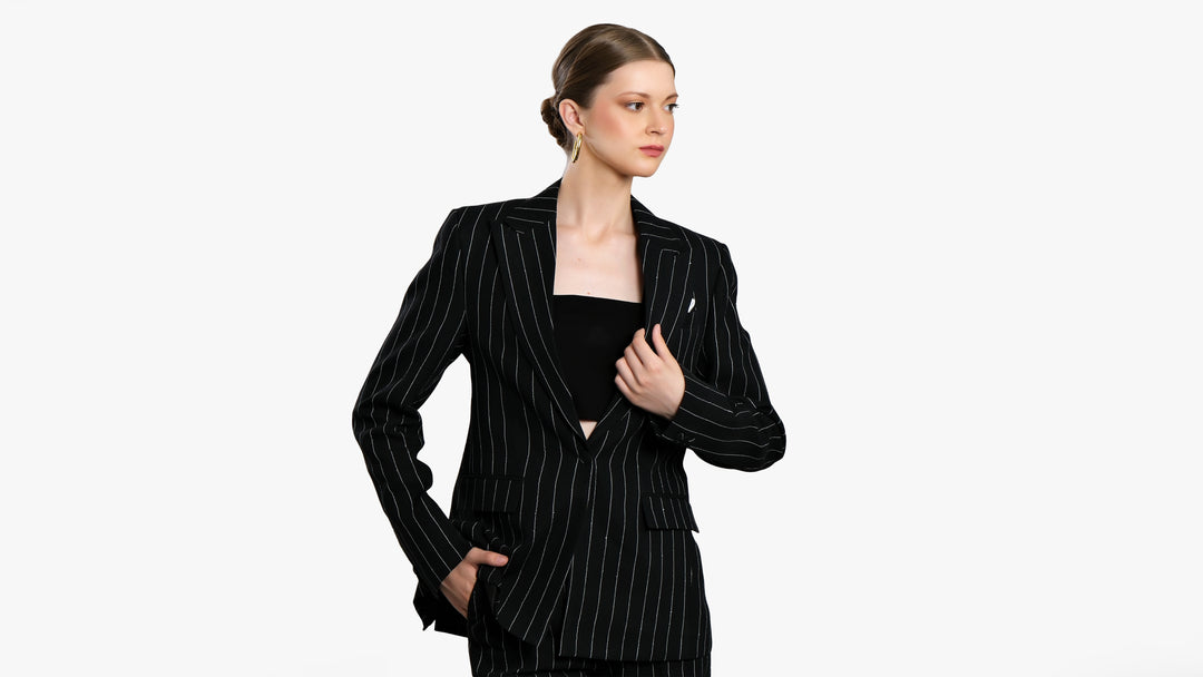 Regent - Black Striped 100% Linen Suit