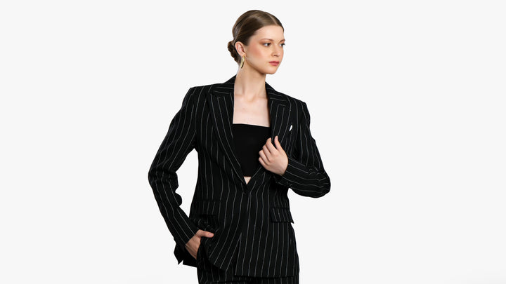 Regent - Black Striped 100% Linen Suit