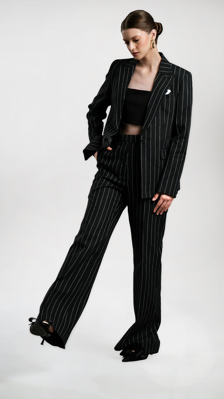 Regent - Black Striped 100% Linen Suit