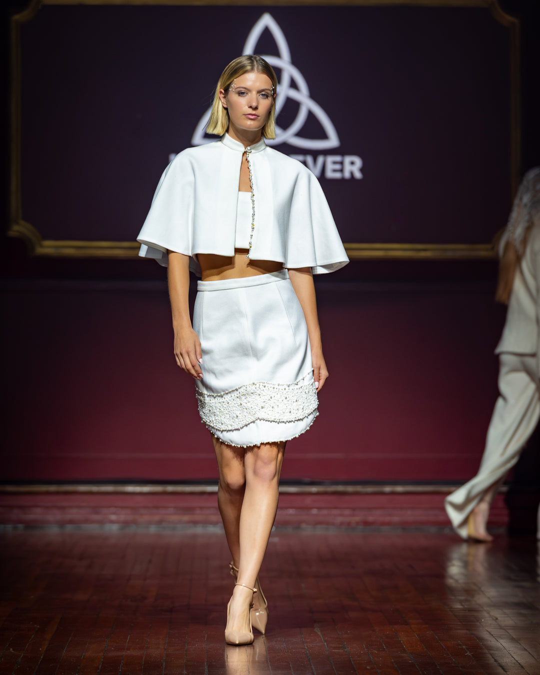 Ophira - White Mini Skirt Cape Set