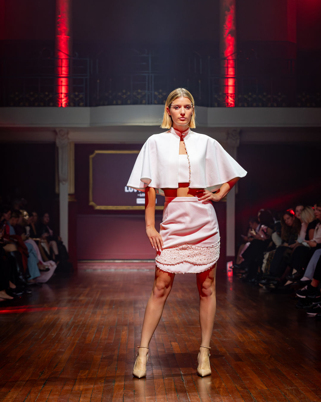 Ophira - White Mini Skirt Cape Set