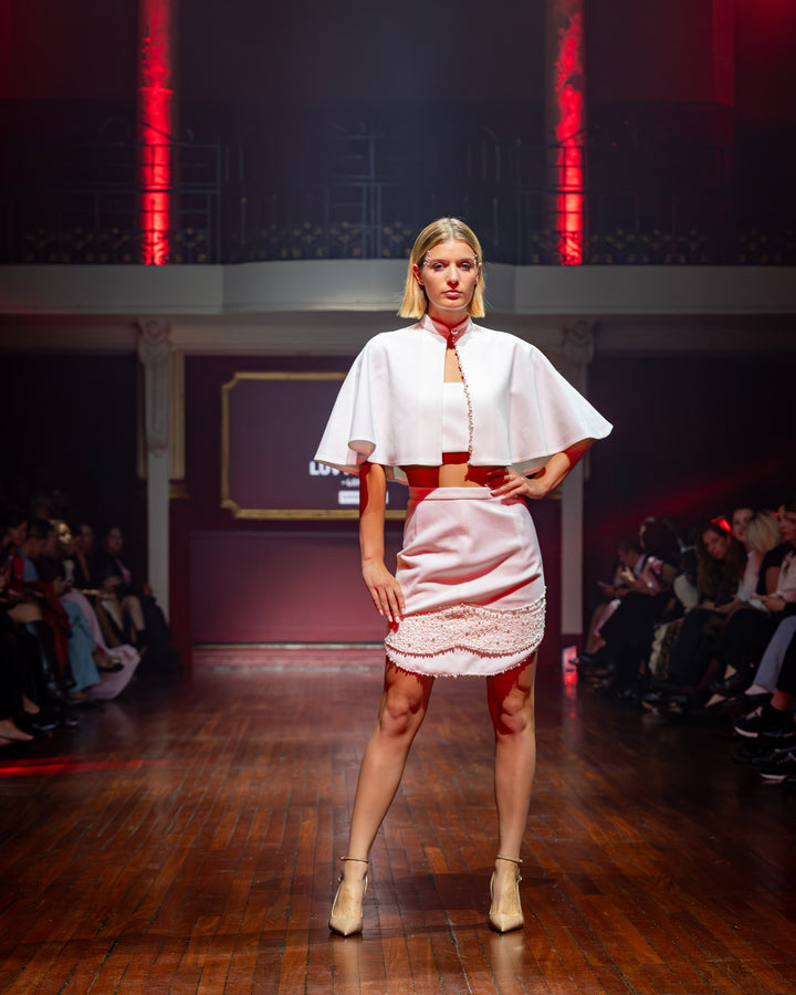 Ophira - White Mini Skirt Cape Set
