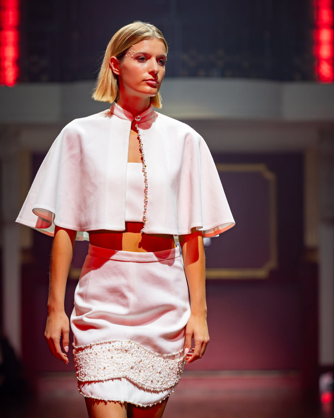 Ophira - White Mini Skirt Cape Set